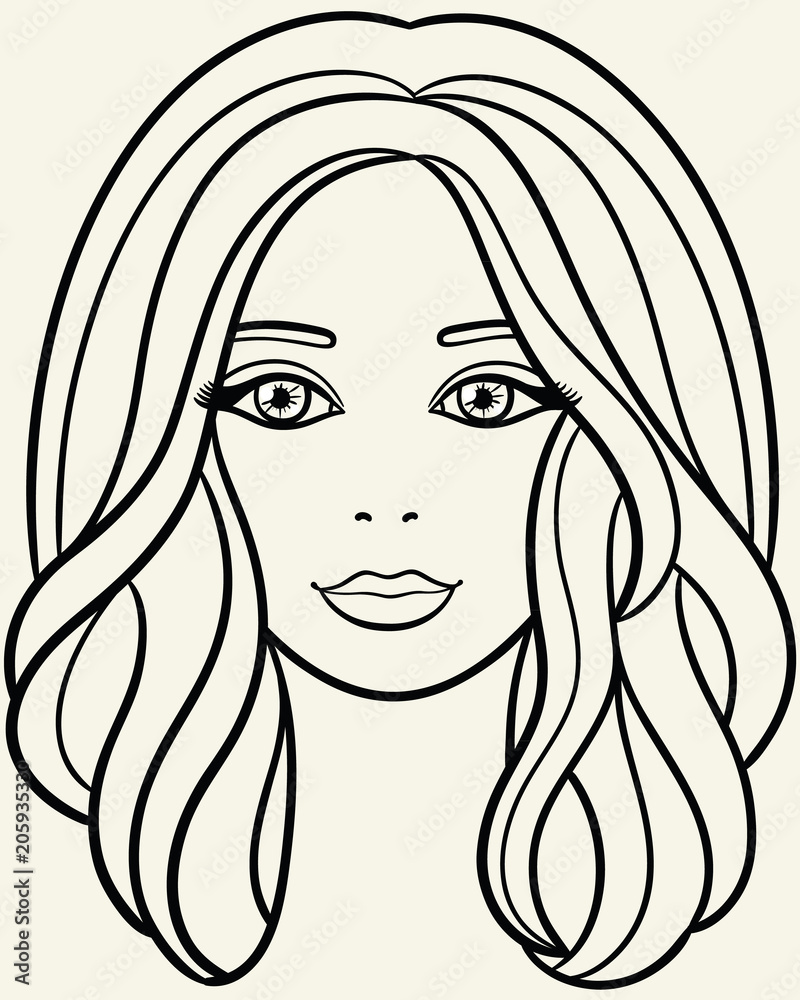 Elegant black and white line art silhouette of a young woman. Elegant black and white line art silhouette of a young woman.