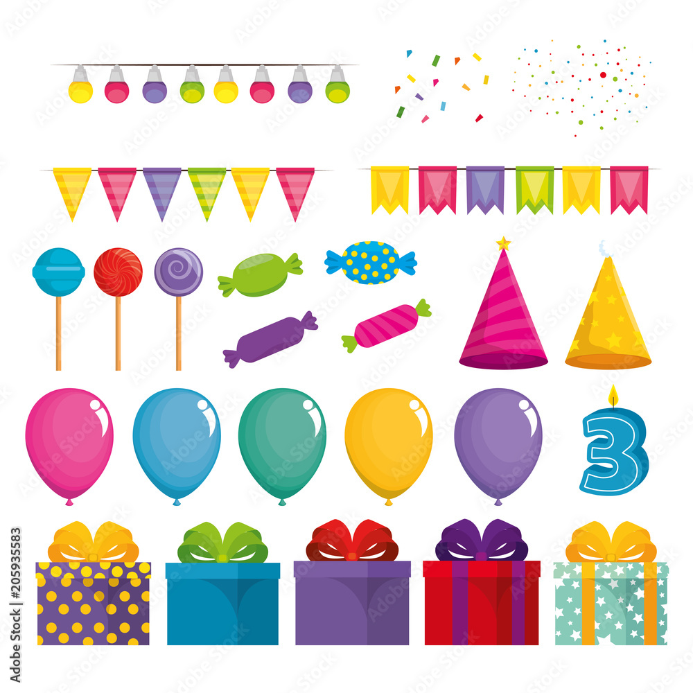 Obraz premium birthday celebration set icons vector illustration design
