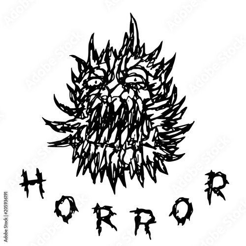 Scary prickly monster with toothy mouth. Vector illustration.