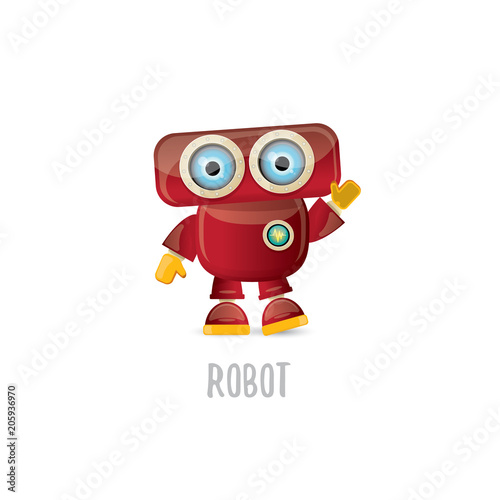 vector funny cartoon red friendly robot character isolated on white background. Kids 3d robot toy. chat bot icon