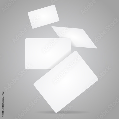 Realistic Detailed 3d White Mockup Business Credit Plastic Card Set. Vector