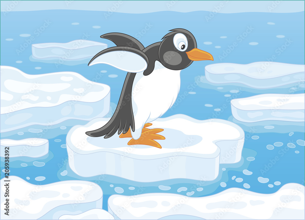 Obraz premium Funny Antarctic penguin on a drifting ice floe in a polar sea