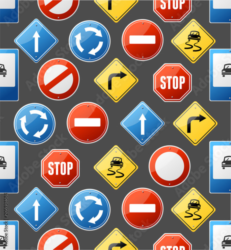 Free Download Realistic Detailed 3d Road Sign Seamless Pattern Background. Vector - GFXLoad