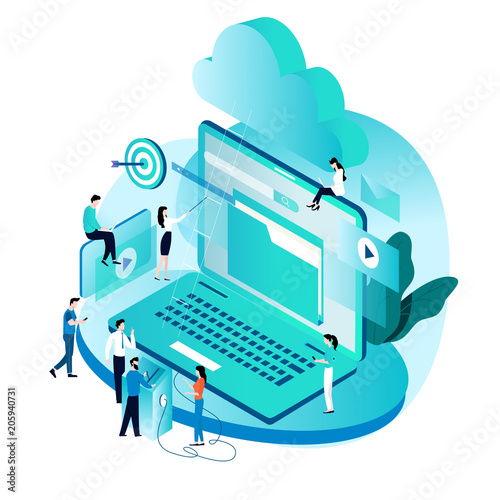 Modern isometric concept for cloud computing services and technology, data storage vector illustration. Network data storage design for mobile and web graphics