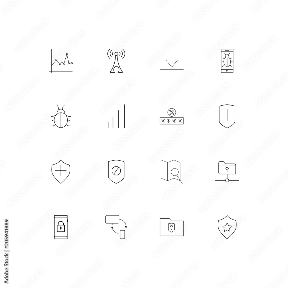 Internet Security linear thin icons set. Outlined simple vector icons