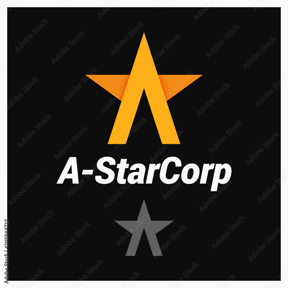 Letter A logo. A-shaped star on black background