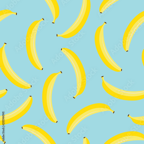 yellow pastel banana on blue background seamless pattern vector