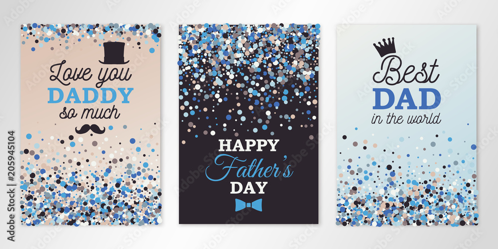 Fathers Day banners set with confetti and logo. Vector flyer design templates for invitation cards, brochure design, certificates. All layered and isolated - obrazy, fototapety, plakaty 