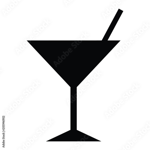 A black and white silhouette of a cocktail glass with a straw