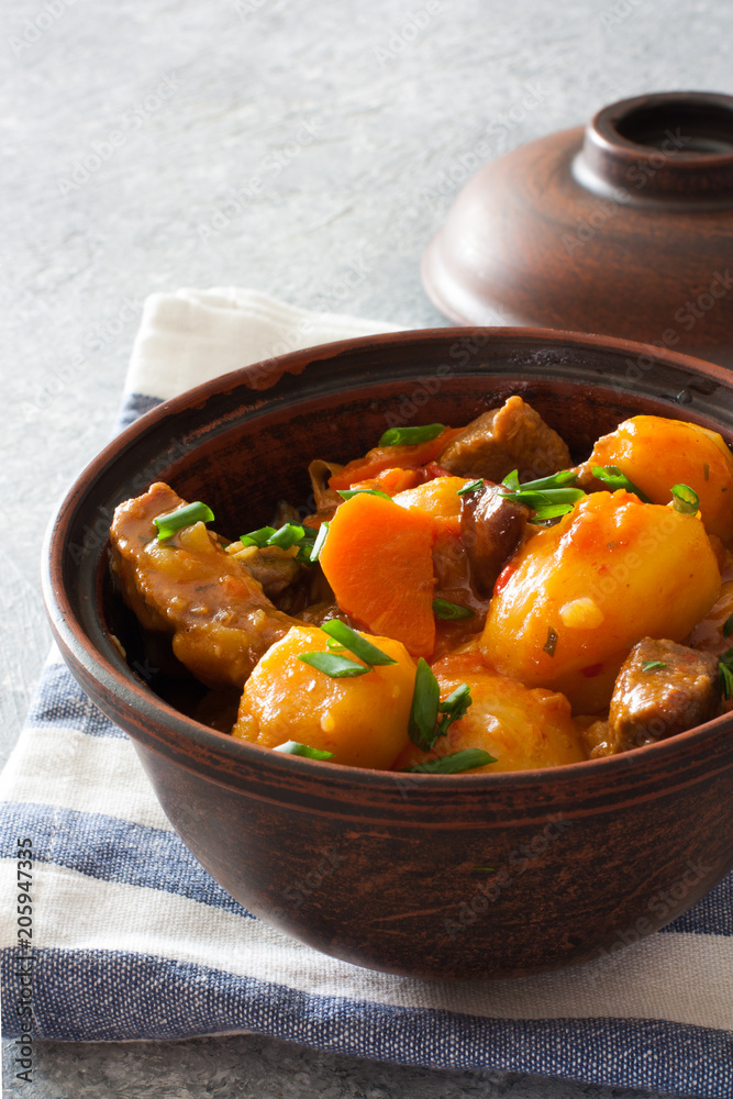 Beef Goulash with Potatoes, Carrots and Mushrooms