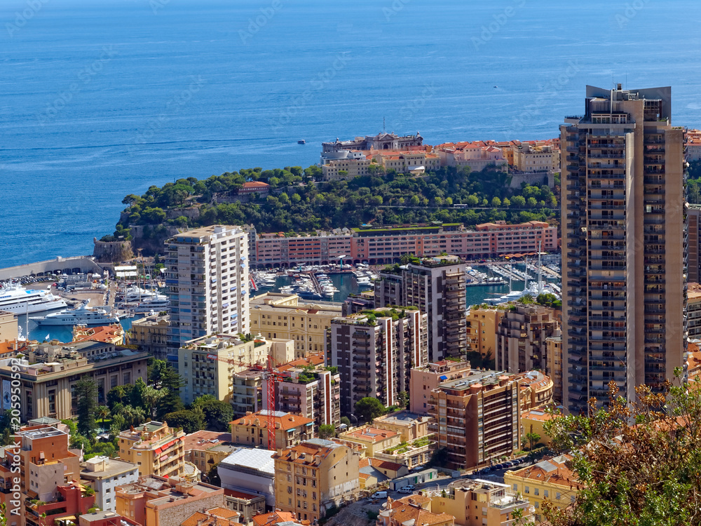Overlook of Monte Carlo in the Principality of Monaco on the Mediterranean Sea near Nice, France