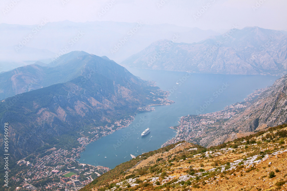 View of mountains and marina. Kotor, Montenegro.