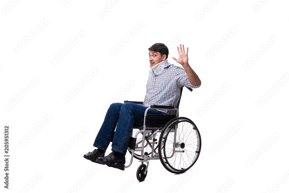 Man suffering from injury on wheelchair Man suffering from injury on wheelchair