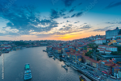 sunset on the Douro river, city of Porto, Portugal