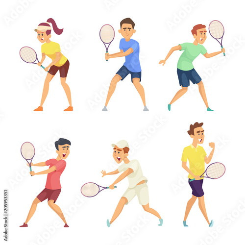 Tennis players isolate on white background