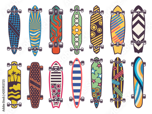 Vector colored illustrations on skateboards