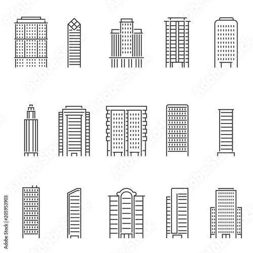 Mono line vector illustrations of modern buildings