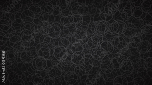 Abstract background of randomly arranged contours of circles in black colors.