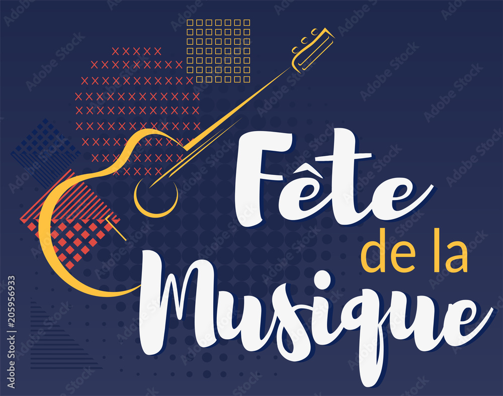 Fete de la musique. Music festival in French. Vector illustration background.