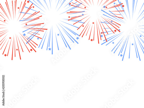 Tablou canvas Red and blue exploding fireworks with stars. Vector