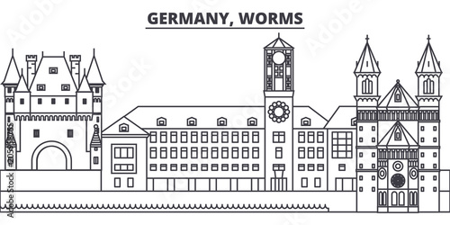 Germany, Worms line skyline vector illustration. Germany, Worms linear cityscape with famous landmarks, city sights, vector design landscape. 