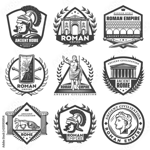 Vintage Monochrome Roman Empire Labels Set