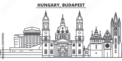 Canvas Print Hungary, Budapest line skyline vector illustration