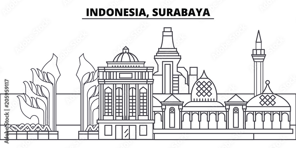 Indonesia, Surabaya line skyline vector illustration. Indonesia