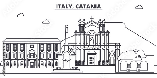 Obraz na płótnie Italy, Catania line skyline vector illustration. Italy, Catania linear cityscape with famous landmarks, city sights, vector design landscape. w salonie