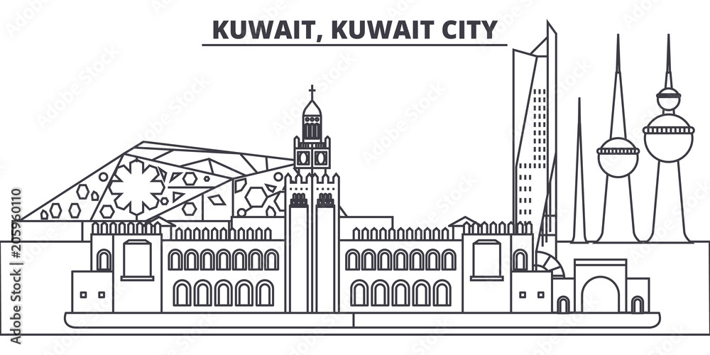 Kuwait, Kuwait City line skyline vector illustration. Kuwait, Kuwait City linear cityscape with
