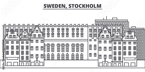 Sweden, Stockholm line skyline vector illustration. Sweden, Stockholm linear cityscape with famous landmarks, city sights, vector design landscape. 