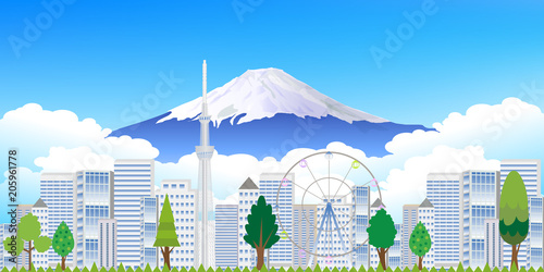 富士山　東京　風景　背景