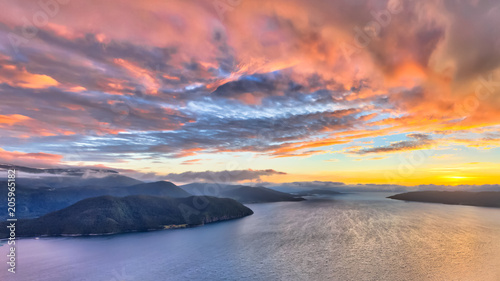 Obraz na plátně Aerial view of Norwegian fjords