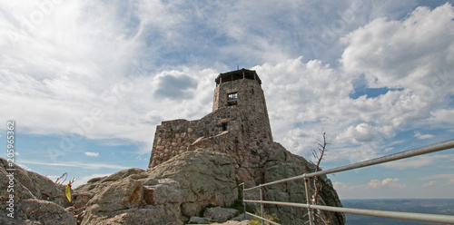 Black Elk Peak (formerly Harney Peak) Fire Lookout Tower in Custer State Park in the Black Hills of South Dakota USA