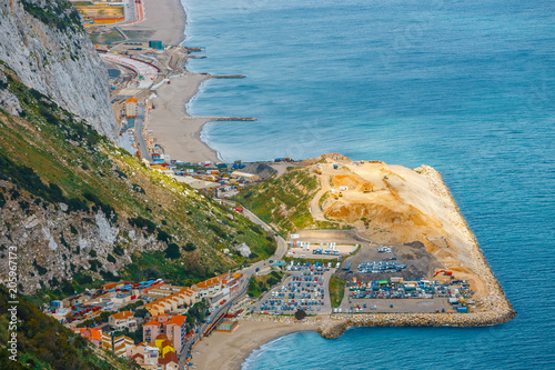 Aerial view of the coastline of Gibraltar from the top of the rock