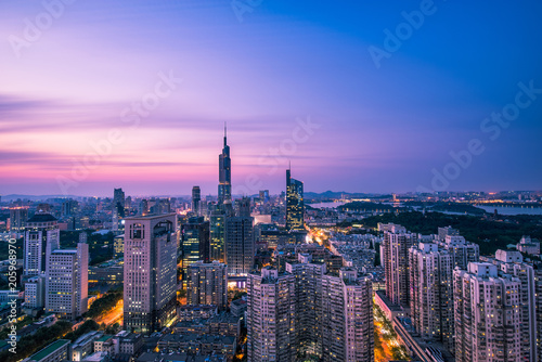 Aerial View of Nanjing City at Sunset in Summer