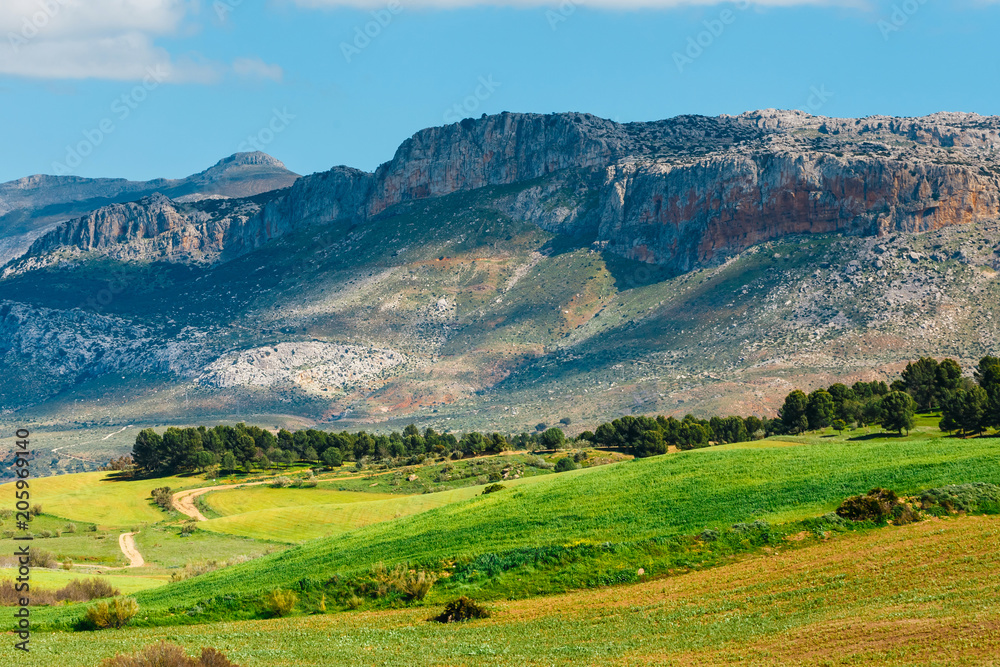 mountain landscape near El Chorro Gorge, Andalusia, Spain