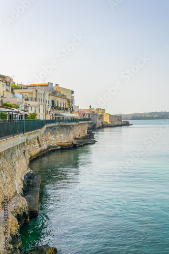 View of the seaside promenade surrounding the old town of Syracuse in Sicily, ItalyView of the seaside promenade surrounding the old town of Syracuse in Sicily, Italy photo