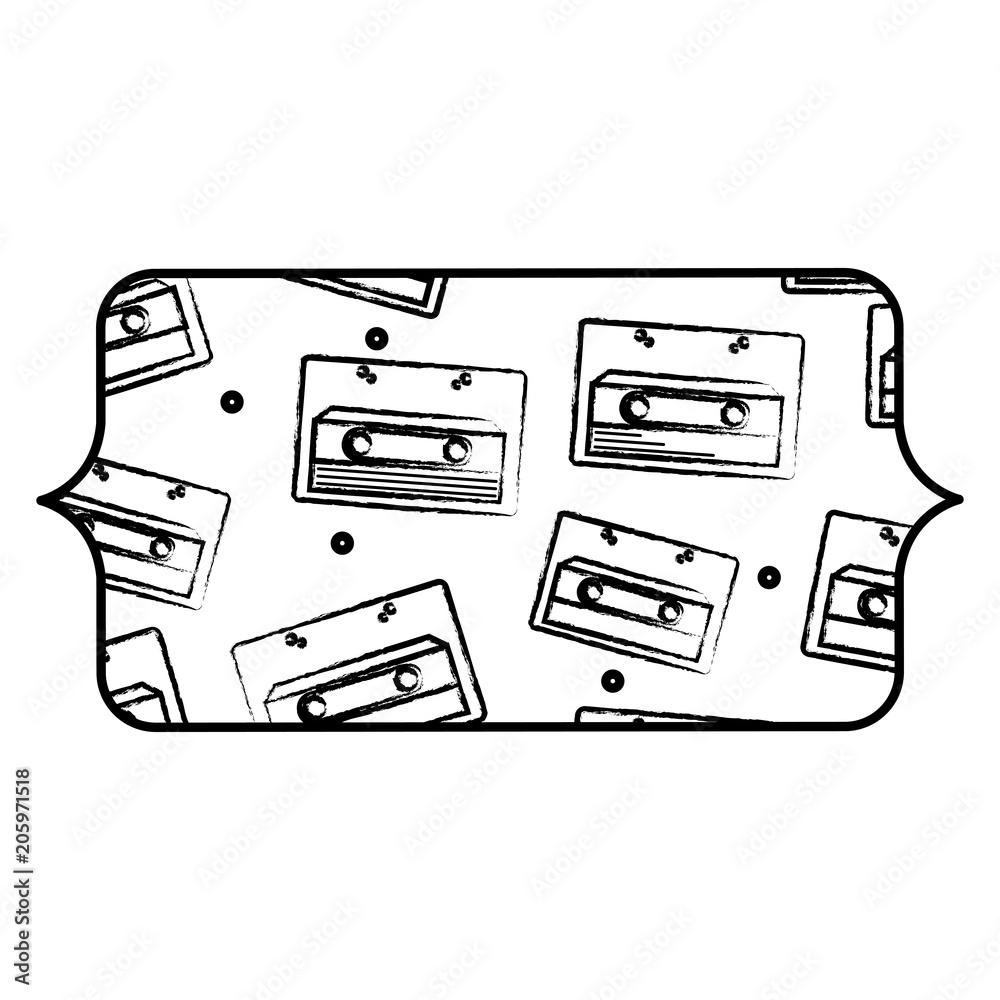 Fototapeta premium banner with Cassette pattern over white background, vector illustration