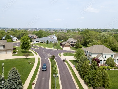 Beautiful aerial view of the Chicago suburb residential