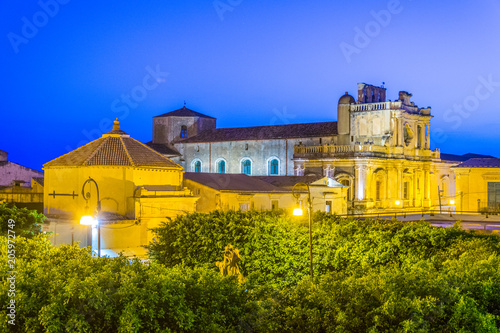 Night view of the chiesa di san carlo in Noto, Sicily, Italy