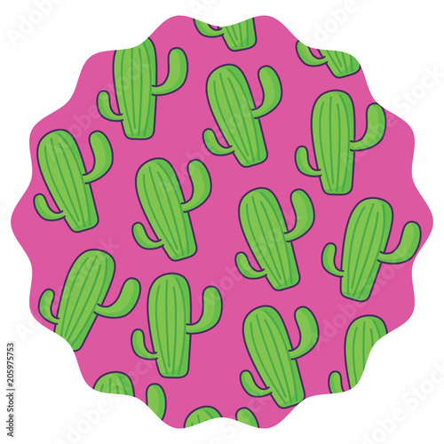 circular frame with cactus plant pattern over white background, vector illustration