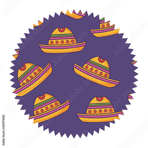 seal stamp with Mexican hat pattern over white background, vector illustration