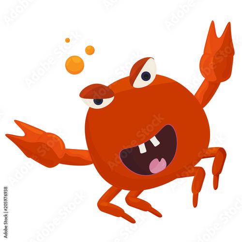 Vector illustration for crab feast or fest. Funny cute crab cartoon mascot with beer foam bubbles.
