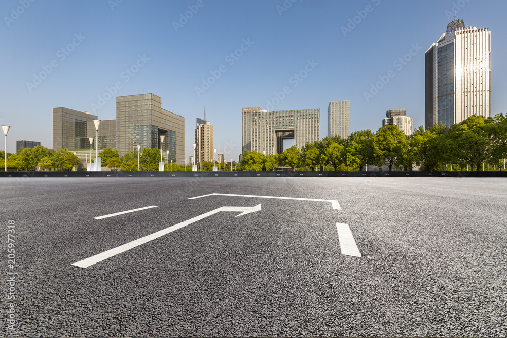 modern business office buildings with empty road,empty concrete square floor