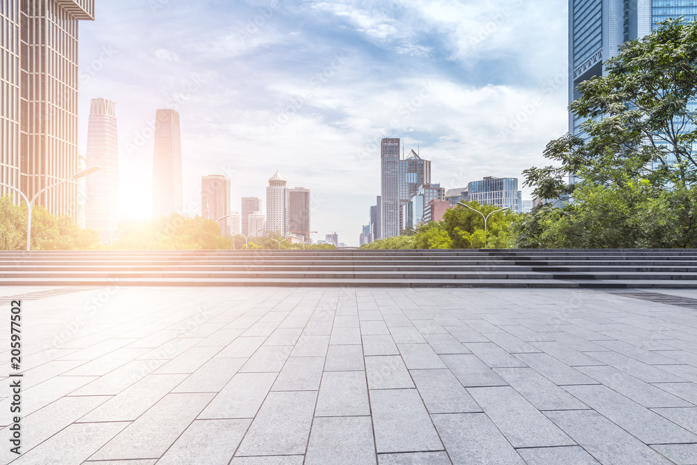 modern business office buildings with empty road,empty concrete square floor