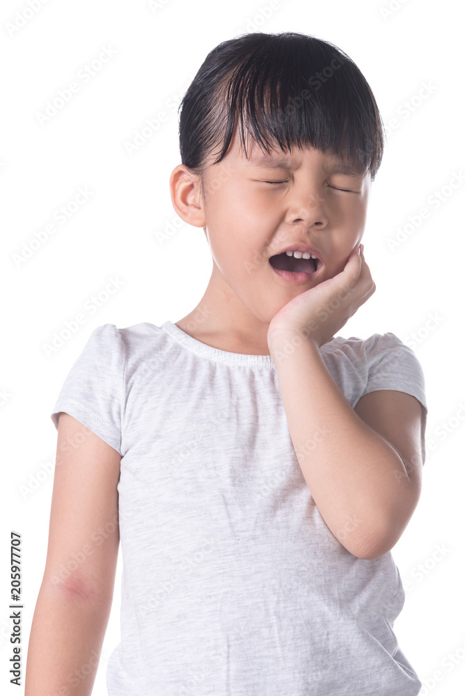 Cute little girl suffering from toothache, isolated on white Cute little girl suffering from toothache, isolated on white
