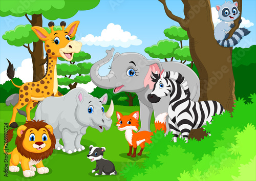 Cute animals cartoon in the jungle