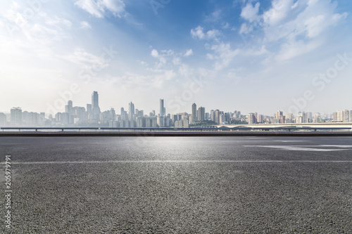 Panoramic skyline and buildings with empty road，chongqing city，china