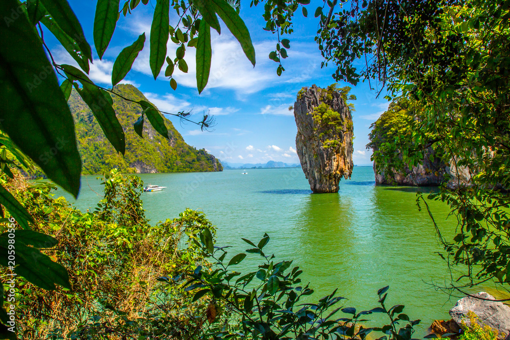 Thailand James Bond stone Island, Phang Nga. Thailand. A view of a rock  standing in the water. Sea trip to the islands of Phuket. Stock Photo |  Adobe Stock